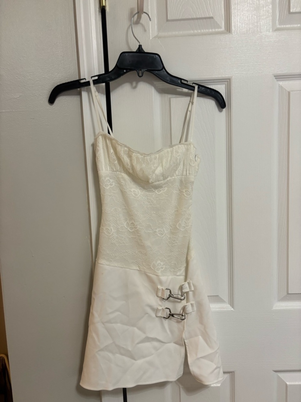Cream Lace Bodice Mini Dress with Buckle Detail